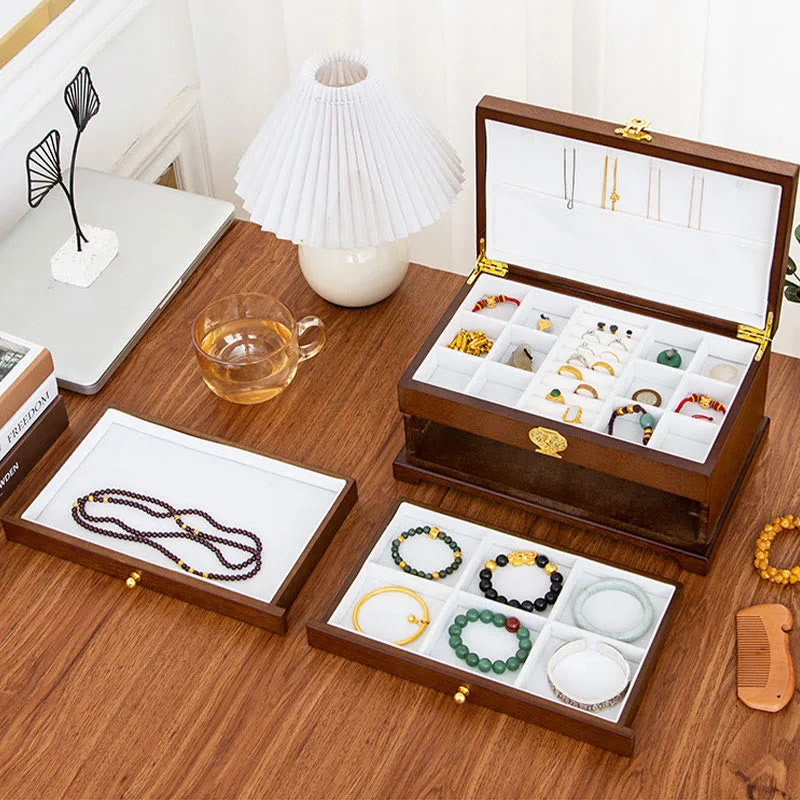 Mythstone Retro Wooden Jewelry Box Three-Layer Jewelry Storage Box - Image 6