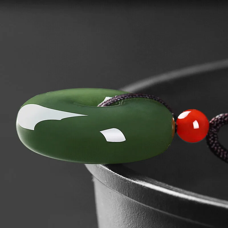 Mythstone Natural Round Jade Peace Buckle Prosperity Necklace String Pendant - Image 10