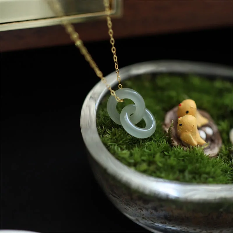 Mythstone 925 Sterling Silver Natural Double Peace Buckle Hetain Jade Luck Necklace Pendant - Image 6
