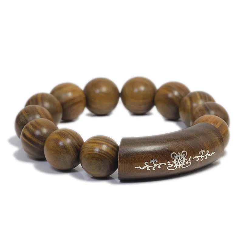 Mythstone 999 Sterling Silver Green Sandalwood Om Mani Padme Hum Dragon Phoenix Dharmachakra Inlaid Peace Bracelet - Image 15