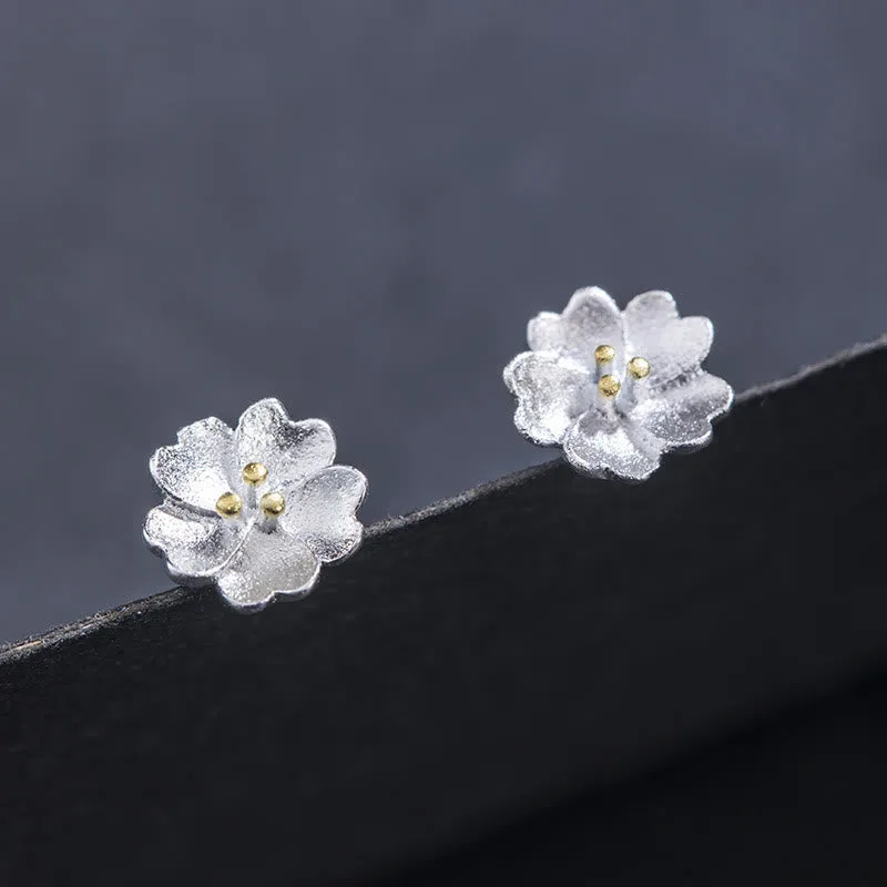 Mythstone 925 Sterling Silver Cherry Blossoms Floral Calm Stud Earrings - Image 2