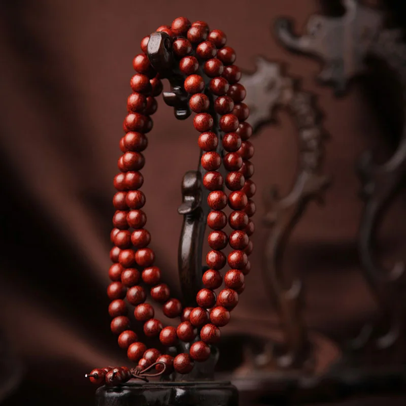 Mythstone Tibetan Small Leaf Red Sandalwood 108 Beads Mala Meditation Bracelet - Image 2