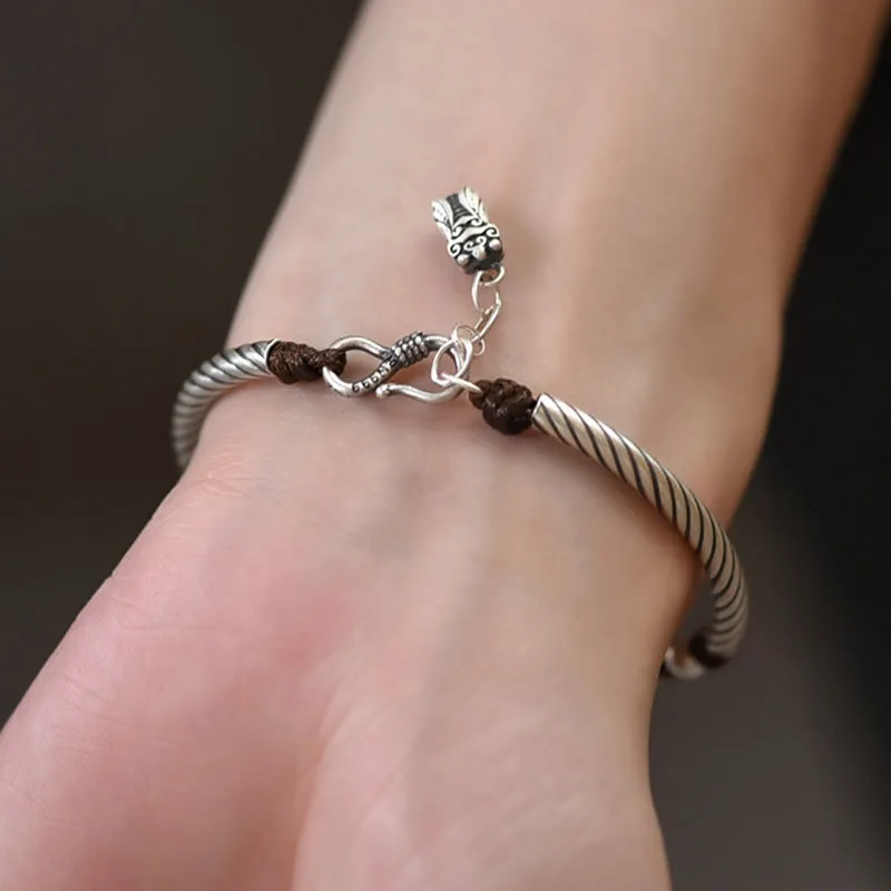 Mythstone 999 Sterling Silver Bamboo Pattern Cicada Luck Wealth Bracelet - Image 8