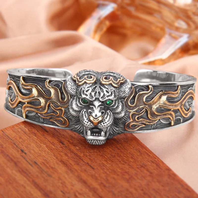 Mythstone 925 Sterling Silver Chinese Zodiac Tiger Keep Away Evil Spirits Bracelet Bangle - Image 2