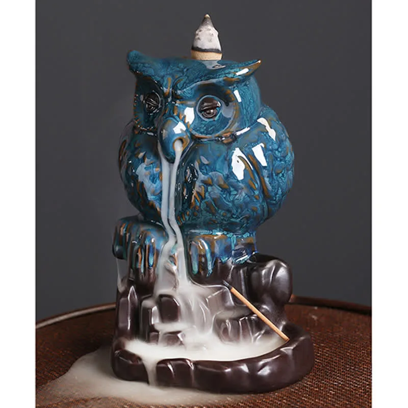 Mythstone Cute Owl Ceramic Backflow Smoke Fountain Meditation Healing Incense Burner Decoration - Image 9