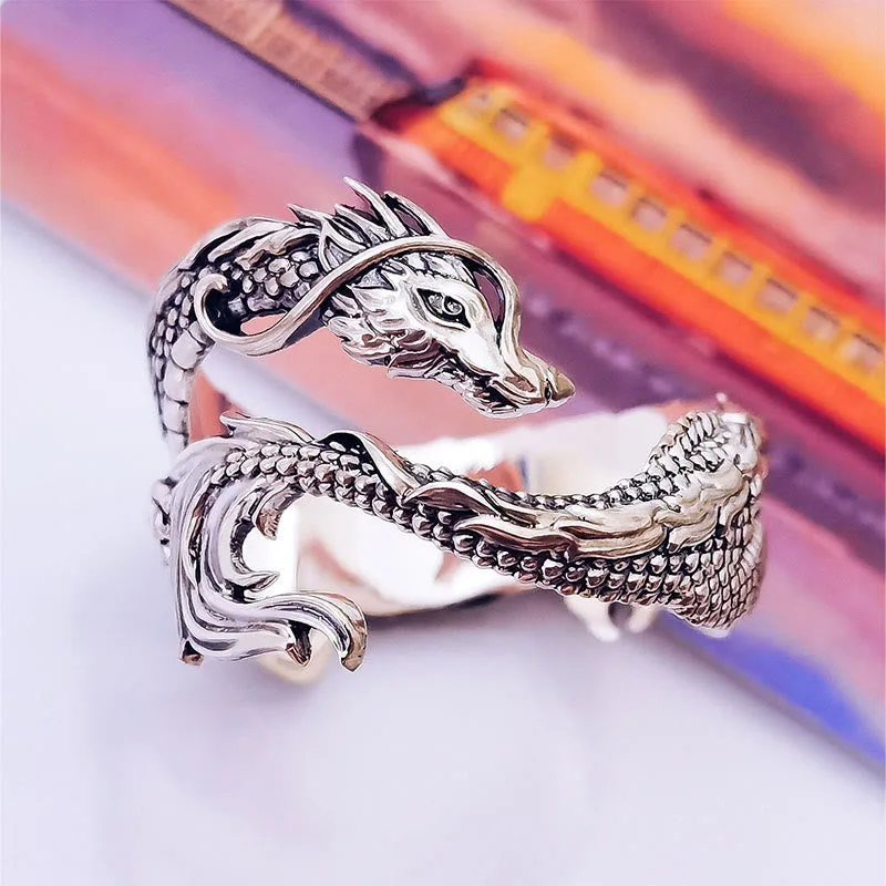 Mythstone Vintage Dragon Pattern Protection Ring - Image 2