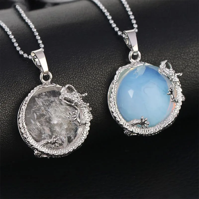 Mythstone Chinese Dragon Natural Quartz Crystal Healing Energy Necklace Pendant - Image 2