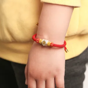 Mythstone 999 Sterling Silver Chinese Zodiac Natal Buddha Red Rope Luck Strength Handcrafted Kids Bracelet