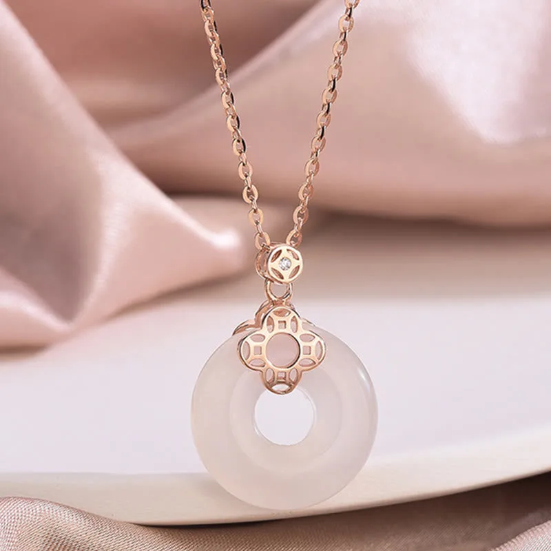 Mythstone 925 Sterling Silver Natural Hetian White Jade Chalcedony Coin Peace Buckle Luck Necklace Pendant - Image 6