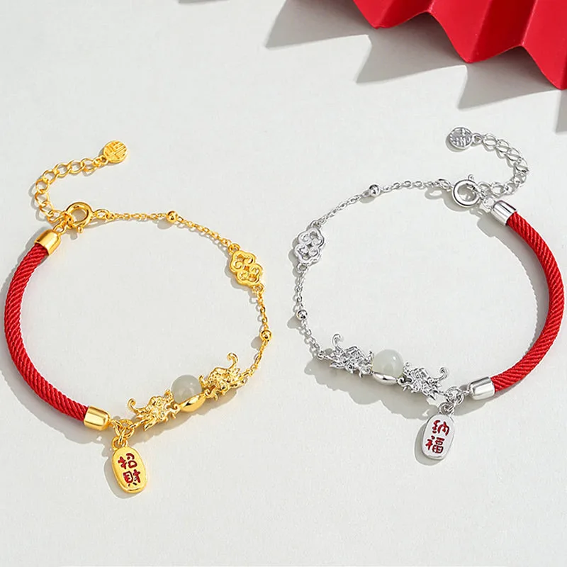 Mythstone Year of the Dragon 925 Sterling Silver Hetian Jade Attract Fortune Fu Character Luck Bracelet - Image 2
