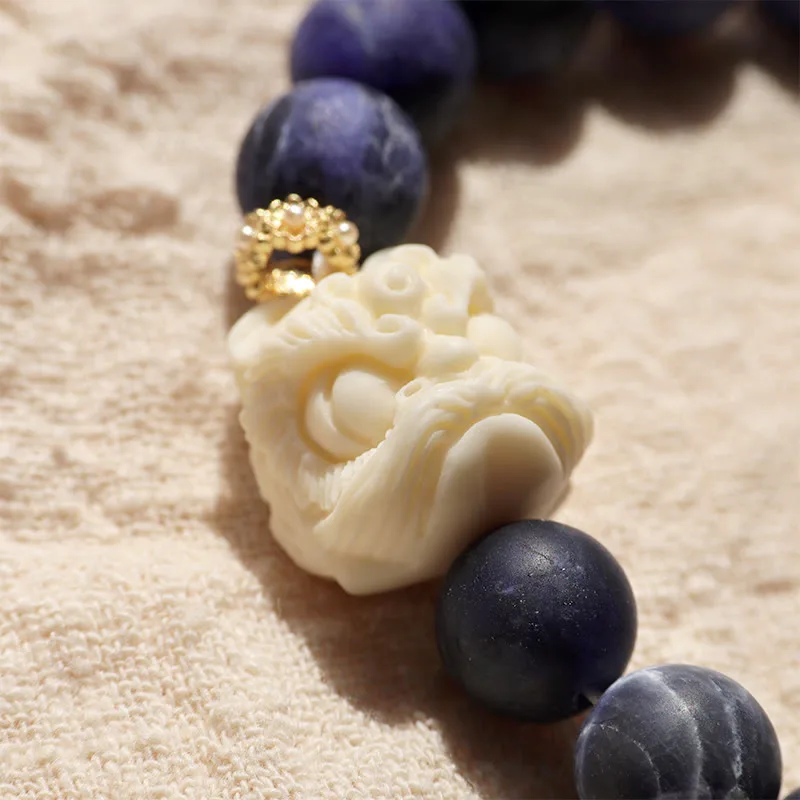 Mythstone Sodalite Ivory Fruit Dancing Lion Crescent Moon Harmony Bracelet - Image 7