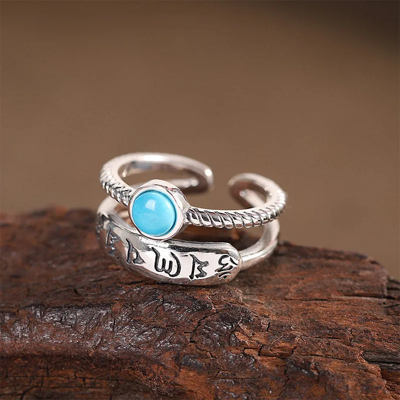 925 Sterling Silver Turquoise Six True Words Blessing Ring - Image 2
