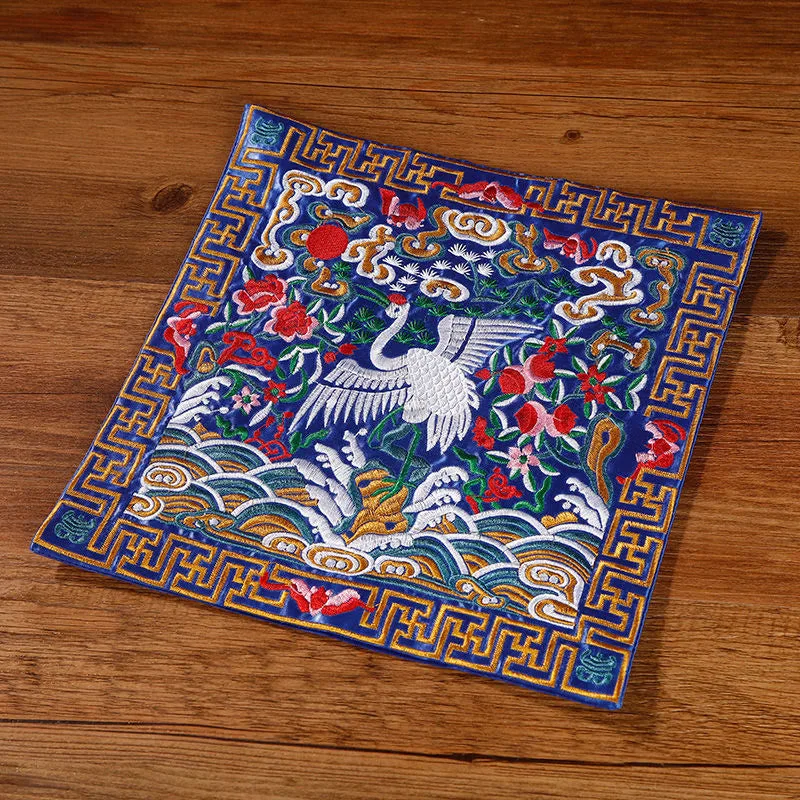 Mythstone Crane Phoenix Dragon Kirin Embroidered Cup Mat Pad Tea Cup Coaster Square Kung Fu Tea Mat - Image 2