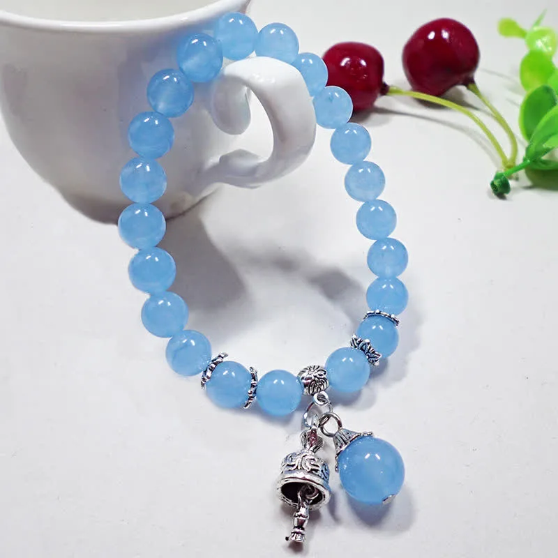 Mythstone Vintage Crystal Chalcedony Stone Energy Beaded Bell Charm Bracelet - Image 2
