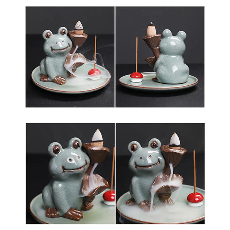 Mythstone Meditation Frog Ceramic Lotus Healing Incense Burner - Image 13