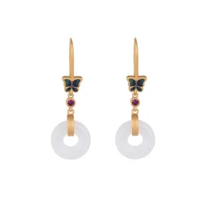Mythstone FengShui White Jade Butterfly Fortune Earrings