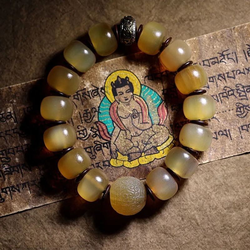 Mythstone Handmade Tibetan Sheep Horn Om Mani Padme Hum Auspiciousness Bracelet - Image 7