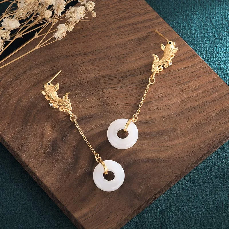 Mythstone - FengShui Koi White Jade Fortune Earrings - Image 4