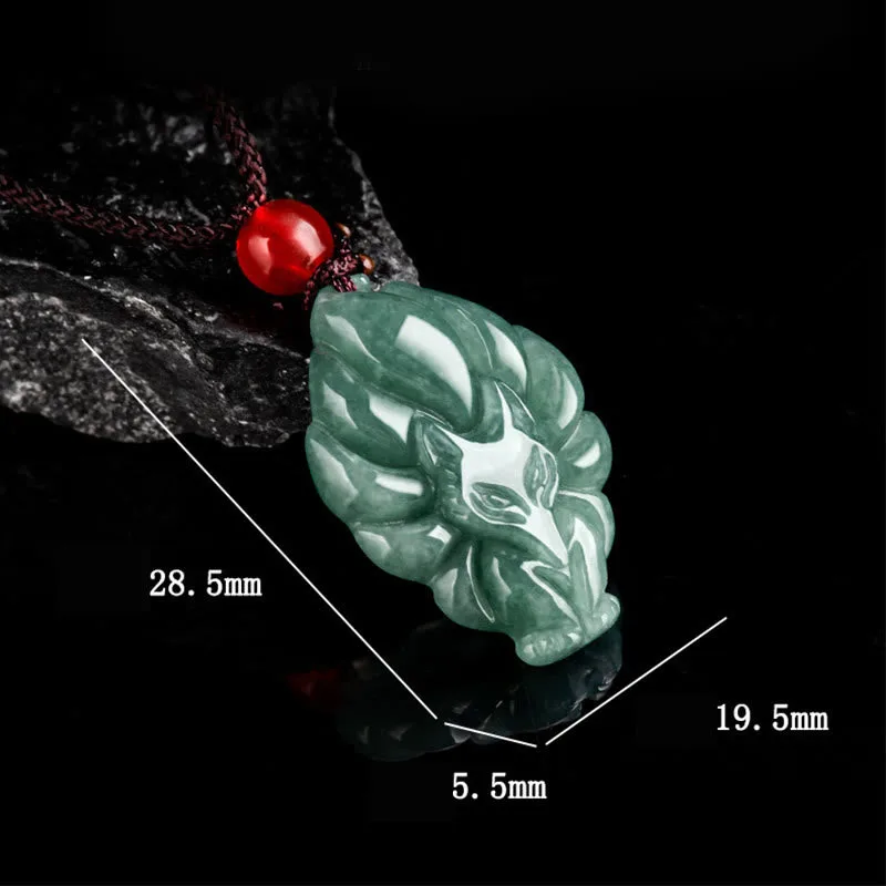 Mythstone Natural Green Jade Nine-Tailed Fox Luck Necklace Pendant - Image 9