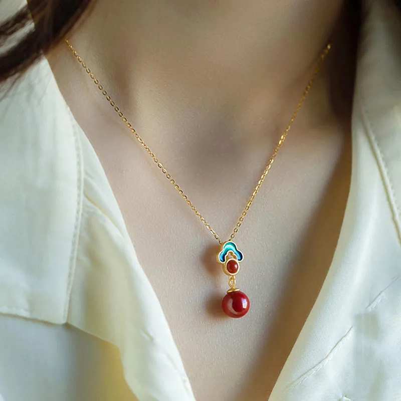 Mythstone 925 Sterling Silver Plated Gold Cinnabar Red Agate Blessing Necklace Pendant Earrings Ring Set - Image 11