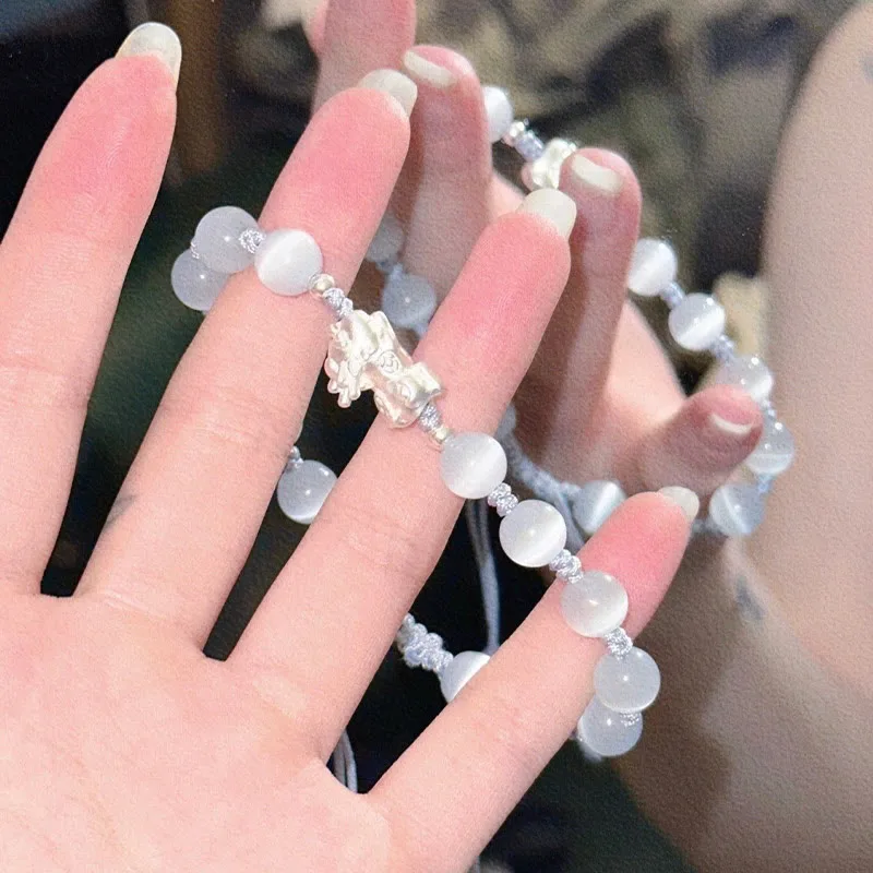 Mythstone Natural Black Obsidian Cat's Eye Pink Crystal PiXiu Strength Bracelet - Image 8