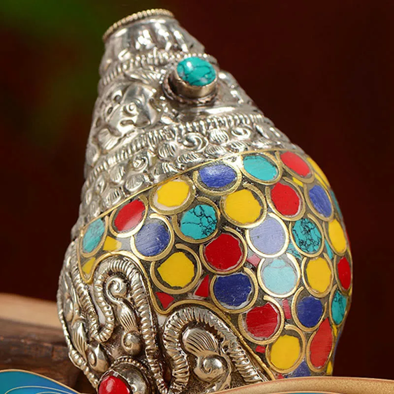 Mythstone Tibetan Handmade Natural Shankha Colorful Conch Shell Seashell Wealth Home Decoration - Image 9