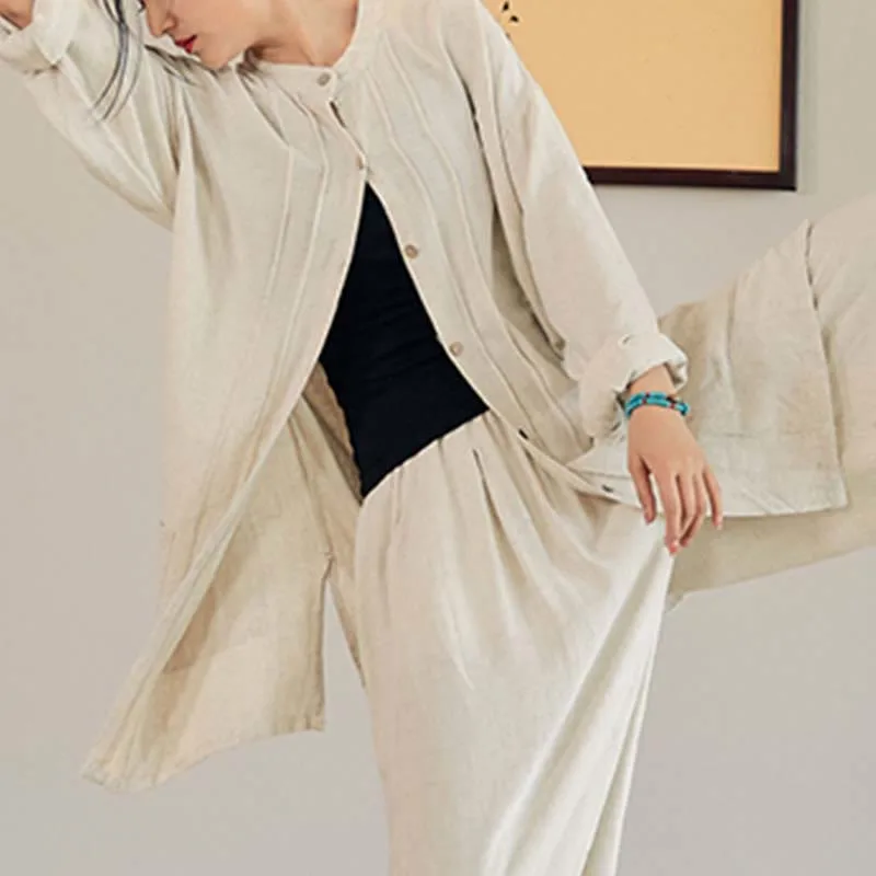 Mythstone Plain Long Sleeve Coat Jacket Top Wide Leg Pants Zen Tai Chi Yoga Meditation Clothing - Image 2