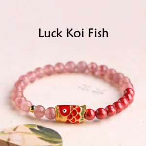 Mythstone Natural Strawberry Quartz Cinnabar Lucky Koi Fish Healing Bracelet