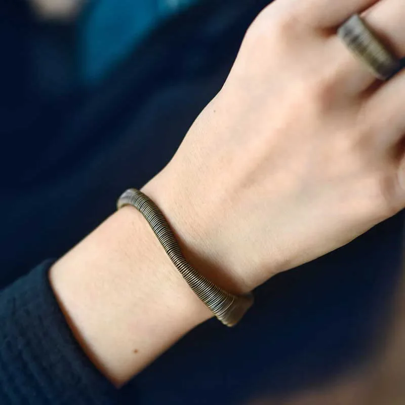 Mythstone Simple Design Wrapped Copper Luck Wealth Adjustable Cuff Bracelet - Image 10