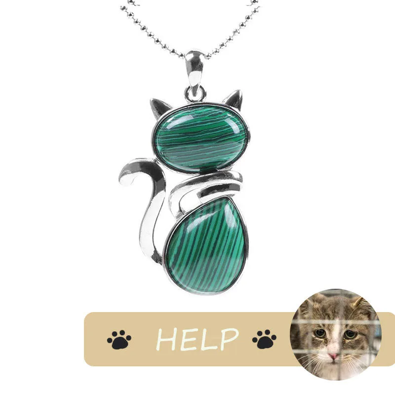 "Save A Cat" Cute Cat Pattern Natural Crystal Protection Cat-Loving Pendant Necklace - Image 22
