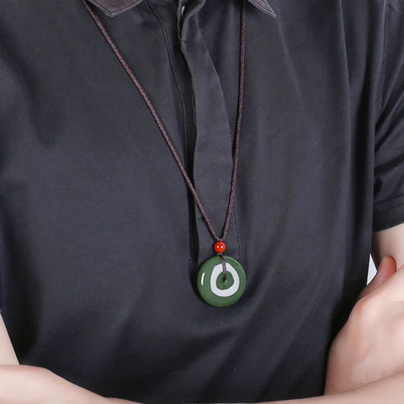 Mythstone Natural Round Jade Peace Buckle Prosperity Necklace String Pendant - Image 5