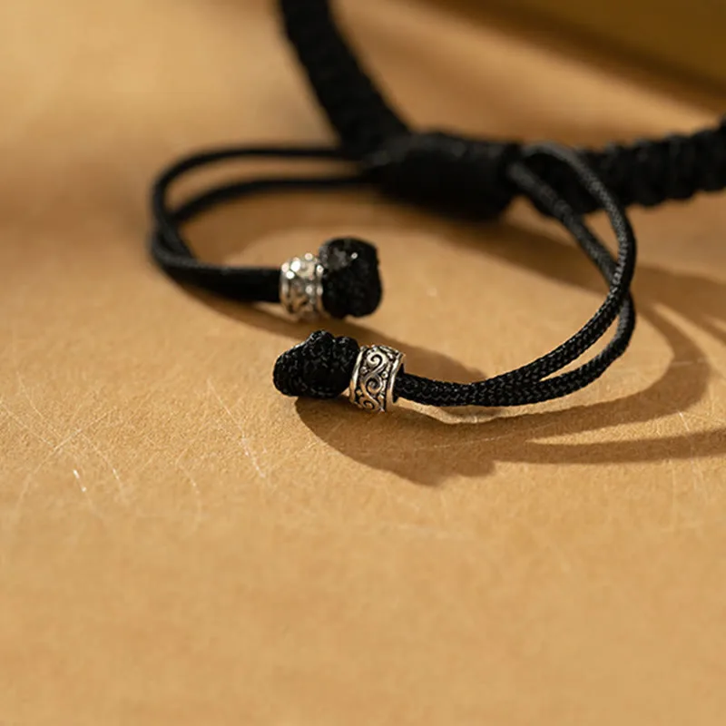 Mythstone 925 Sterling Silver Natural Hetian Black Jade Double Peace Buckle Swastika Symbol Luck Bracelet - Image 6