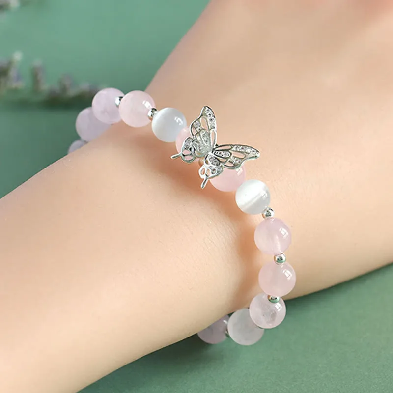 Mythstone Blue Chalcedony Pink Crystal Purple Chalcedony Butterfly Energy Bracelet - Image 6