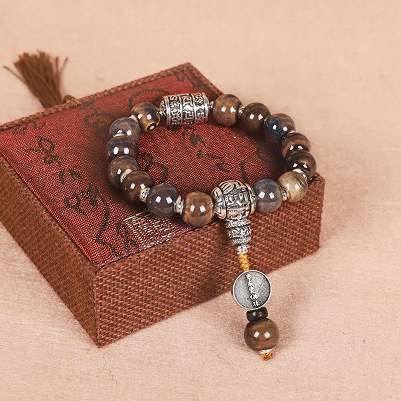 MythStone Tibet Om Mani Padme Hum Prayer Wheel Dorje Vajra Engraved Glass Bead Wisdom Bracelet - Image 7