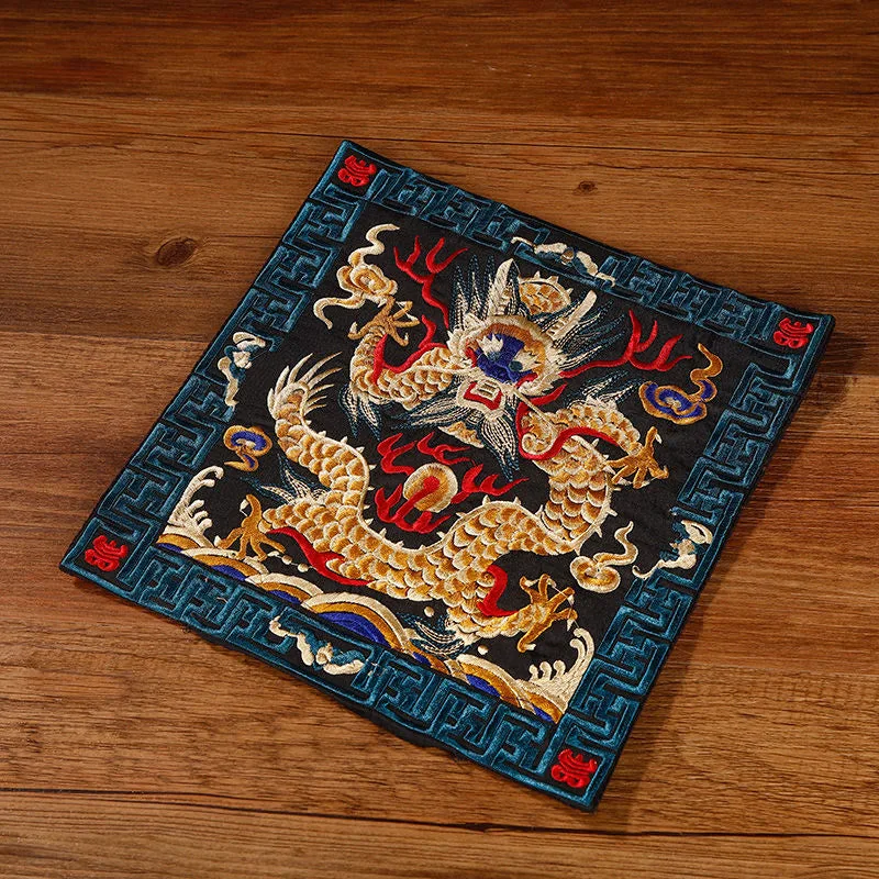 Mythstone Crane Phoenix Dragon Kirin Embroidered Cup Mat Pad Tea Cup Coaster Square Kung Fu Tea Mat - Image 22