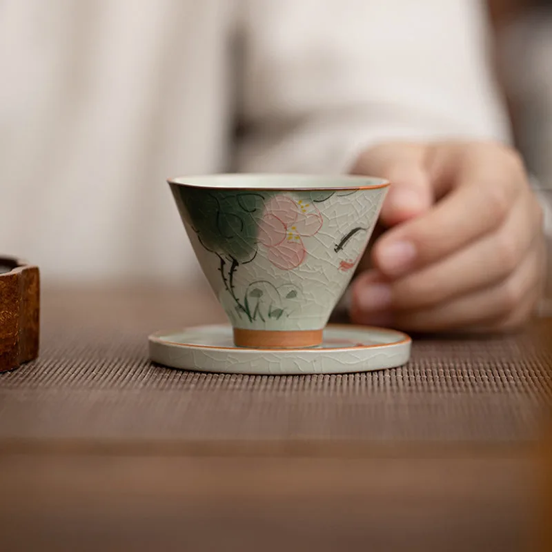 Mythstone Persimmon Boat Koi Fish Lotus Ceramic Teacup Kung Fu Tea Cup 50ml - Image 11