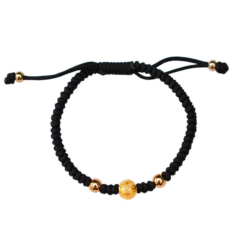 Mythstone 999 Sterling Silver Om Mani Padme Hum Copper Coin Luck Strength String Couple Bracelet - Image 5