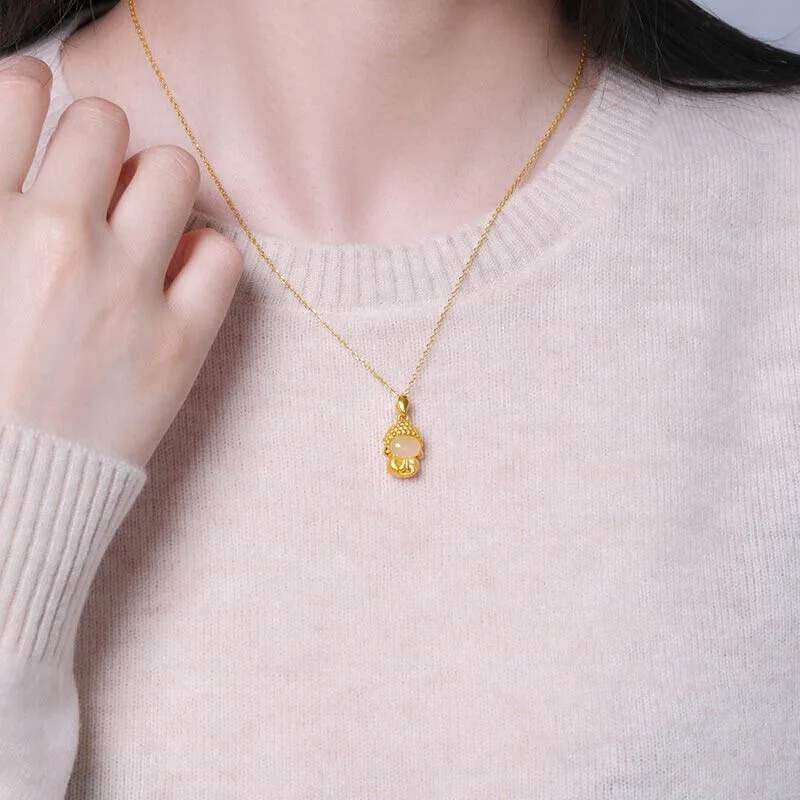 Mythstone White Jade Buddha Success Pendant Necklace - Image 10