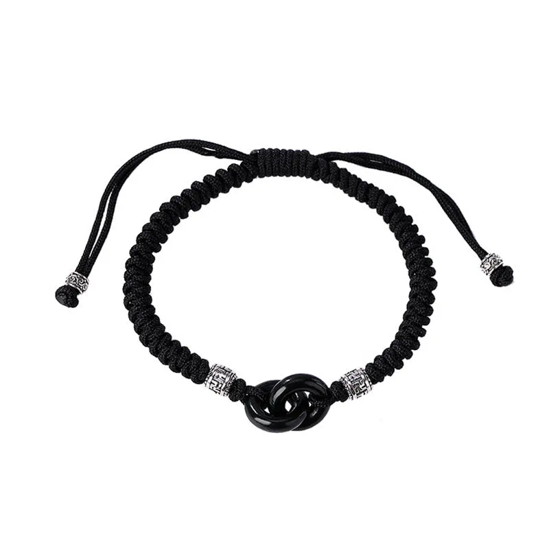 Mythstone 925 Sterling Silver Natural Hetian Black Jade Double Peace Buckle Swastika Symbol Luck Bracelet - Image 9