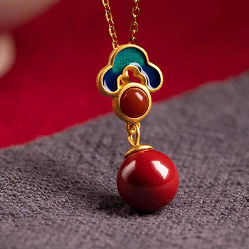 Mythstone 925 Sterling Silver Plated Gold Cinnabar Red Agate Blessing Necklace Pendant Earrings Ring Set - Image 7