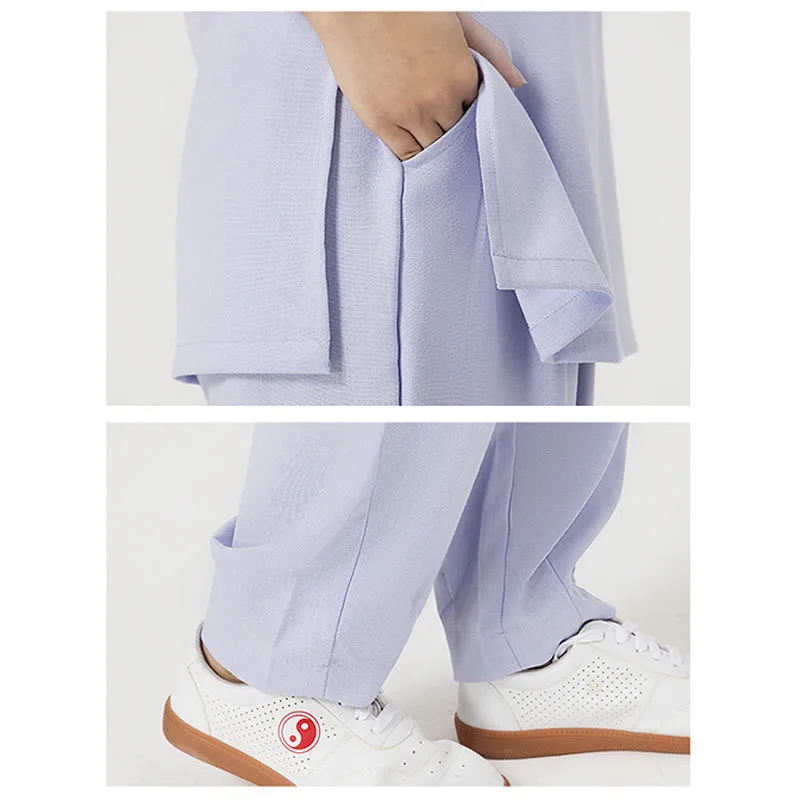 Mythstone 2Pcs Buttons Three Quarter Sleeve Shirt Top Pants Meditation Zen Tai Chi Cotton Linen Clothing Women's Set - Image 8