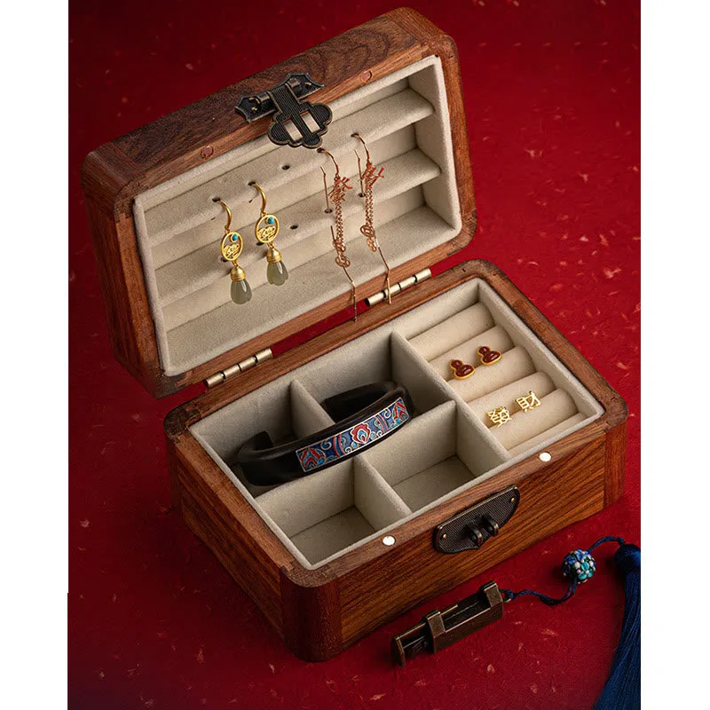 Mythstone Retro Handmade Floral Pattern Rosewood Jewelry Storage Box Lockable Wooden Gift Organizer Box - Image 8