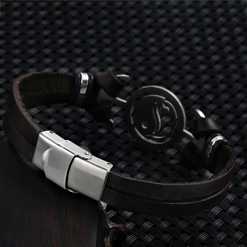 Mythstone Vintage Yin Yang Leather Protection Bracelet - Image 3