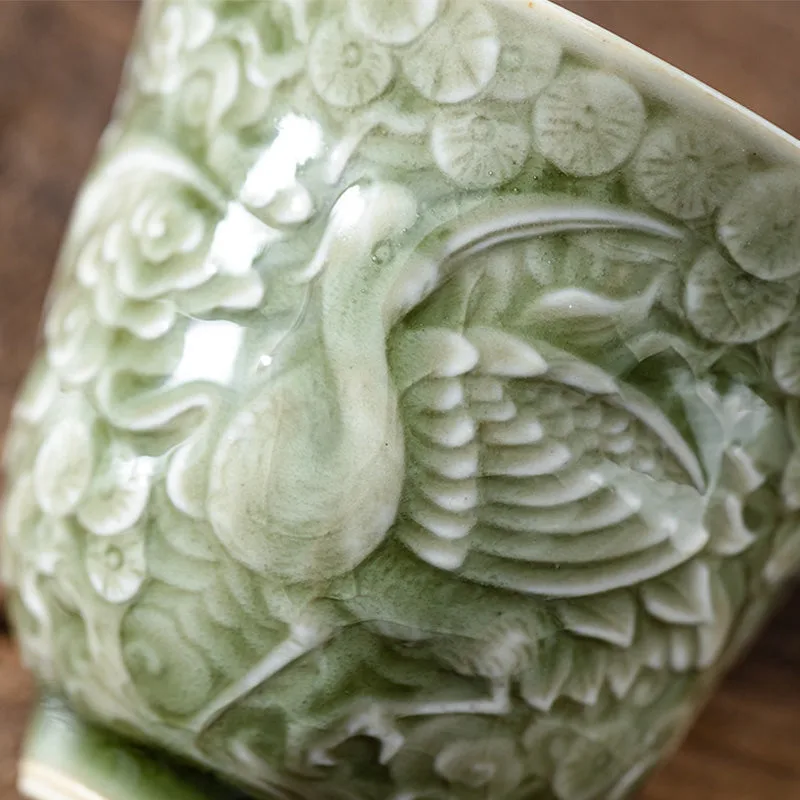 Mythstone Crane Pine Ceramic Teacup Kung Fu Tea Cup 80ml - Image 9