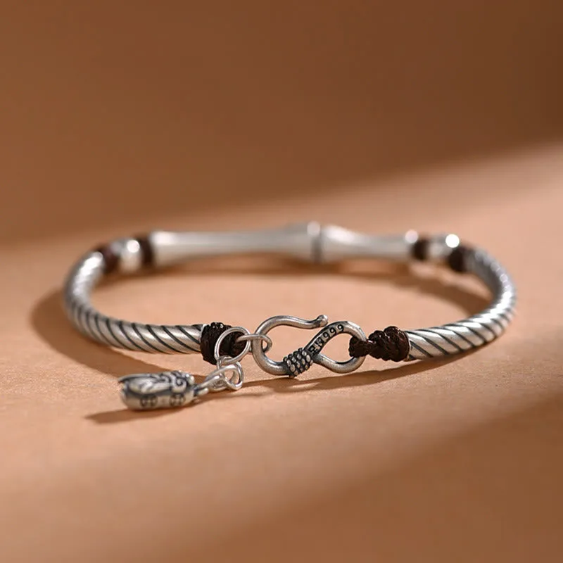 Mythstone 999 Sterling Silver Bamboo Pattern Cicada Luck Wealth Bracelet - Image 14