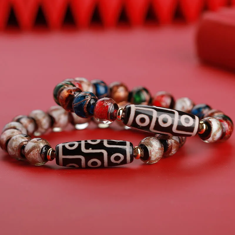 Mythstone Tibetan Nine-Eye Dzi Bead Three-eyed Dzi Bead Liuli Glass Bead Wealth Bracelet - Image 10