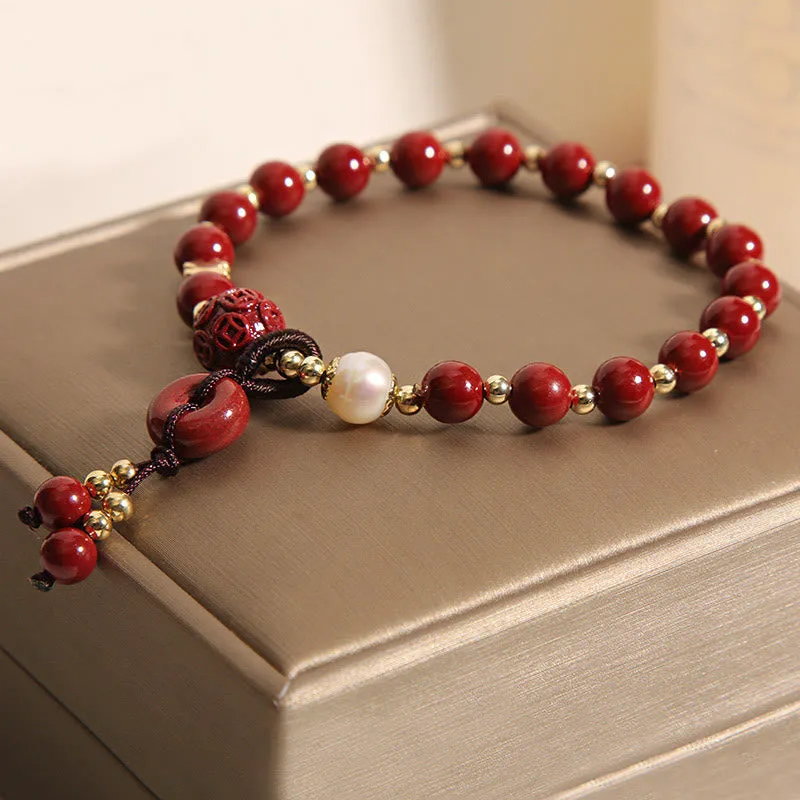 Mythstone Natural Cinnabar Peace Buckle Copper Coin Charm Blessing Bracelet - Image 7