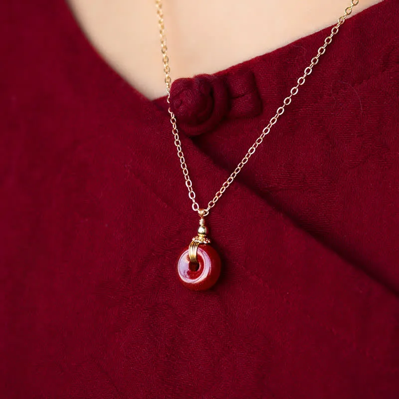 Mythstone Cinnabar Peace Buckle Calm Blessing Necklace Pendant - Image 15