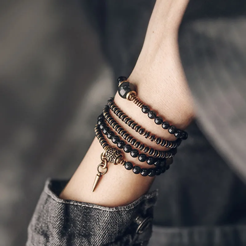 Mythstone Rainbow Obsidian Ebony Wood Copper Positive Multilayer Bracelet - Image 13