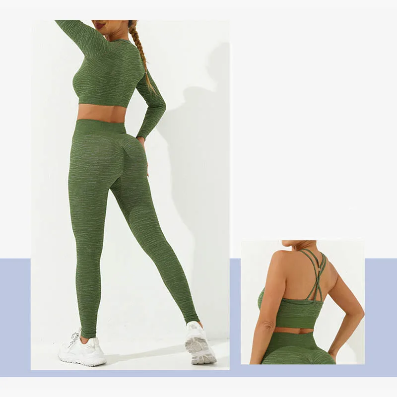 Mythstone 2Pcs Simple Print Crop Tank Bra Long Sleeve Top Leggings Pants Sports Outfits Women's Yoga Sets - Image 6